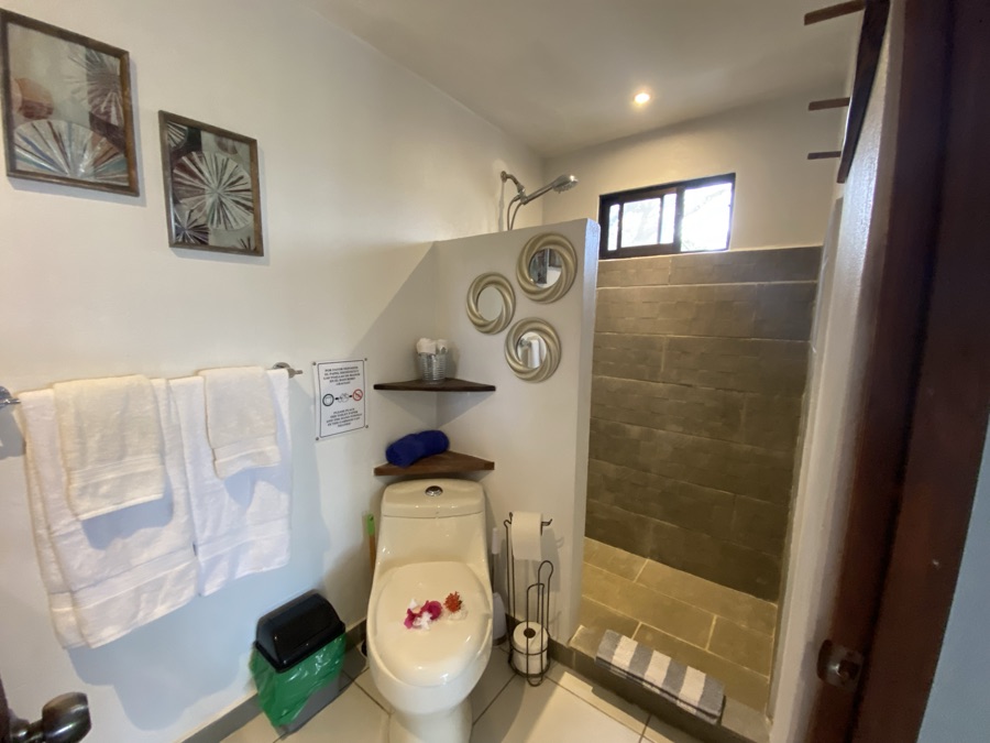 The tiled walk-in shower at Casa Sol