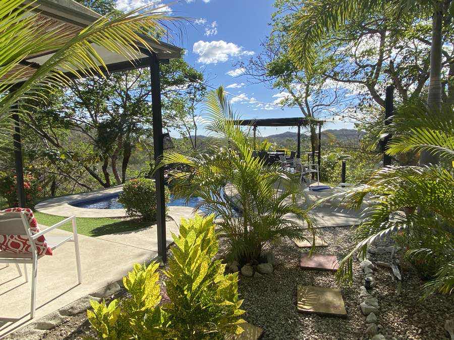 The tropical garden and stepping stones around the pool at Casa Sol